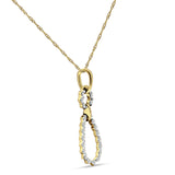 14K Gold 0.19ct Dangling Diamond Teardrop Pendant Necklace 18 In Long