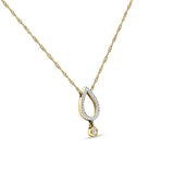 Dangling Diamond Pear Teardrop Necklace 14K Gold 0.09ct