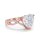 14K Gold Art Deco Heart Promise Twisted Shank Cubic Zirconia Wedding Ring