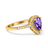 14K Gold 1.42ct Teardrop Pear Halo 8mmx6mm G SI Diamond Engagement Wedding Ring