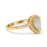 14K Gold 1.42ct Teardrop Pear Halo 8mmx6mm G SI Diamond Engagement Wedding Ring