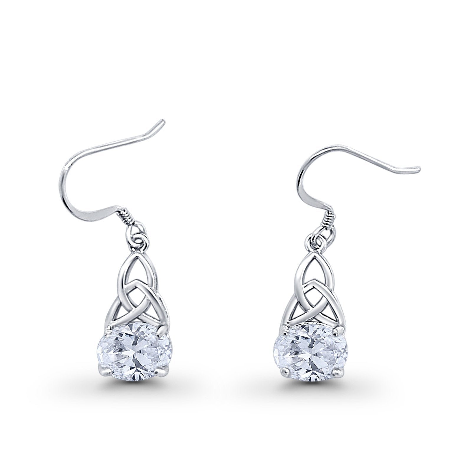 Celtic Fish-Hook Earrings Oval Simulated Cubic Zirconia 925 Sterling Silver Simulated Cubic Zirconia / 25.0mm