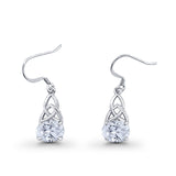 Celtic Fish-Hook Earrings Oval Simulated Cubic Zirconia 925 Sterling Silver