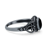 Petite Dainty Oval Solitaire Promise Ring Band Oxidized Braided 925 Sterling Silver