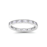 Art Deco Baguette Full Eternity Wedding Band Ring Simulated CZ 925 Sterling Silver