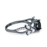 Art Deco Wedding Engagement Bridal Ring Pear Round Simulated Cubic Zirconia 925 Sterling Silver