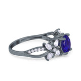 Art Deco Wedding Engagement Bridal Ring Pear Round Simulated Cubic Zirconia 925 Sterling Silver