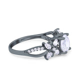 Art Deco Wedding Engagement Bridal Ring Pear Round Simulated Cubic Zirconia 925 Sterling Silver