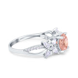 Art Deco Wedding Engagement Bridal Ring Pear Round Simulated Cubic Zirconia 925 Sterling Silver