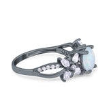 Art Deco Wedding Engagement Bridal Ring Pear Round Simulated Cubic Zirconia 925 Sterling Silver