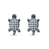 Turtle Stud Earrings Round Pave Simulated CZ 925 Sterling Silver