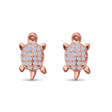 Turtle Stud Earrings Round Pave Simulated CZ 925 Sterling Silver