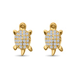 Turtle Stud Earrings Round Pave Simulated CZ 925 Sterling Silver