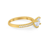 Vintage Wedding Ring Sideways Emerald Cut Round CZ 925 Sterling Silver