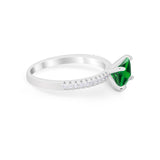 Vintage Wedding Ring Sideways Emerald Cut Round CZ 925 Sterling Silver