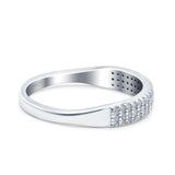 Half Eternity Ring Wedding Band Round Pave Simulated Cubic Zirconia 925 Sterling Silver (4mm)