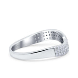 Half Eternity Ring Wedding Engagement Band Pave Simulated Cubic Zirconia 925 Sterling Silver (7mm)