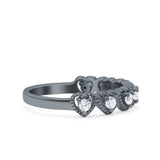 Half Eternity Ring Wedding Engagement Band Heart Round Simulated Cubic Zirconia 925 Sterling Silver