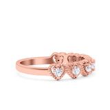 Half Eternity Ring Wedding Engagement Band Heart Round Simulated Cubic Zirconia 925 Sterling Silver