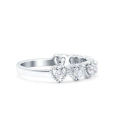 Half Eternity Ring Wedding Engagement Band Heart Round Simulated Cubic Zirconia 925 Sterling Silver