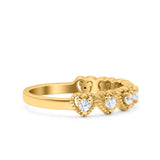 Half Eternity Ring Wedding Engagement Band Heart Round Simulated Cubic Zirconia 925 Sterling Silver