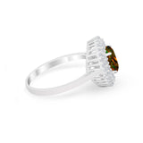 Art Deco Wedding Ring Oval Round Simulated Cubic Zirconia 925 Sterling Silver