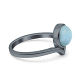 Chevron Midi Thumb Ring Solitaire Band Ring Simulated Larimar CZ 925 Sterling Silver