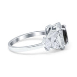 Oval Art Deco Engagement Ring Simulated Cubic Zirconia 925 Sterling Silver