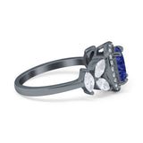 Oval Art Deco Engagement Ring Simulated Cubic Zirconia 925 Sterling Silver
