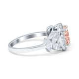 Oval Art Deco Engagement Ring Simulated Cubic Zirconia 925 Sterling Silver