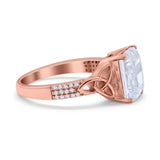 Emerald Cut Celtic Engagement Ring Simulated Cubic Zirconia 925 Sterling Silver