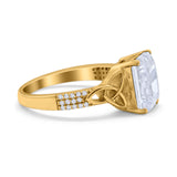 Emerald Cut Celtic Engagement Ring Simulated Cubic Zirconia 925 Sterling Silver