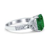 Emerald Cut Celtic Engagement Ring Simulated Cubic Zirconia 925 Sterling Silver