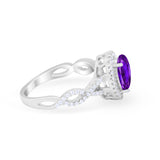 Art Deco Twisted Shank Wedding Ring Oval Round Cubic Zirconia 925 Sterling Silver