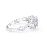Art Deco Twisted Shank Wedding Ring Oval Round Cubic Zirconia 925 Sterling Silver
