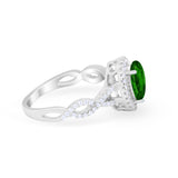 Art Deco Twisted Shank Wedding Ring Oval Round Cubic Zirconia 925 Sterling Silver