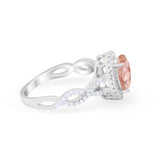 Art Deco Twisted Shank Wedding Ring Oval Round Cubic Zirconia 925 Sterling Silver