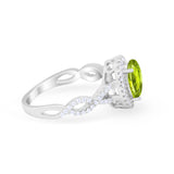 Art Deco Twisted Shank Wedding Ring Oval Round Cubic Zirconia 925 Sterling Silver