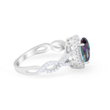 Art Deco Twisted Shank Wedding Ring Oval Round Cubic Zirconia 925 Sterling Silver