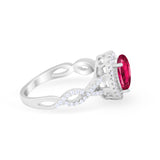 Art Deco Twisted Shank Wedding Ring Oval Round Cubic Zirconia 925 Sterling Silver