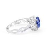 Art Deco Twisted Shank Wedding Ring Oval Round Cubic Zirconia 925 Sterling Silver