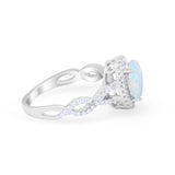 Art Deco Twisted Shank Wedding Ring Oval Round Cubic Zirconia 925 Sterling Silver