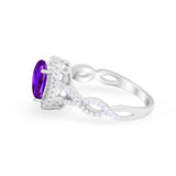 Art Deco Twisted Shank Wedding Ring Oval Round Cubic Zirconia 925 Sterling Silver