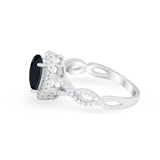 Art Deco Twisted Shank Wedding Ring Oval Round Cubic Zirconia 925 Sterling Silver