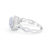 Art Deco Twisted Shank Wedding Ring Oval Round Cubic Zirconia 925 Sterling Silver