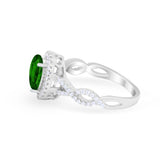Art Deco Twisted Shank Wedding Ring Oval Round Cubic Zirconia 925 Sterling Silver