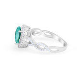 Art Deco Twisted Shank Wedding Ring Oval Round Cubic Zirconia 925 Sterling Silver