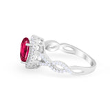Art Deco Twisted Shank Wedding Ring Oval Round Cubic Zirconia 925 Sterling Silver