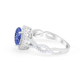Art Deco Twisted Shank Wedding Ring Oval Round Cubic Zirconia 925 Sterling Silver