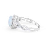 Art Deco Twisted Shank Wedding Ring Oval Round Cubic Zirconia 925 Sterling Silver